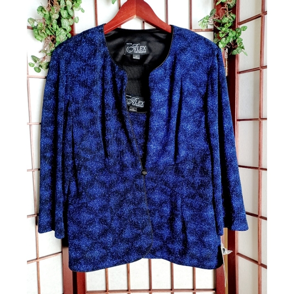 Alex Evenings 1 Button Glitter Twinset - Blk/Royal - Picture 4 of 15